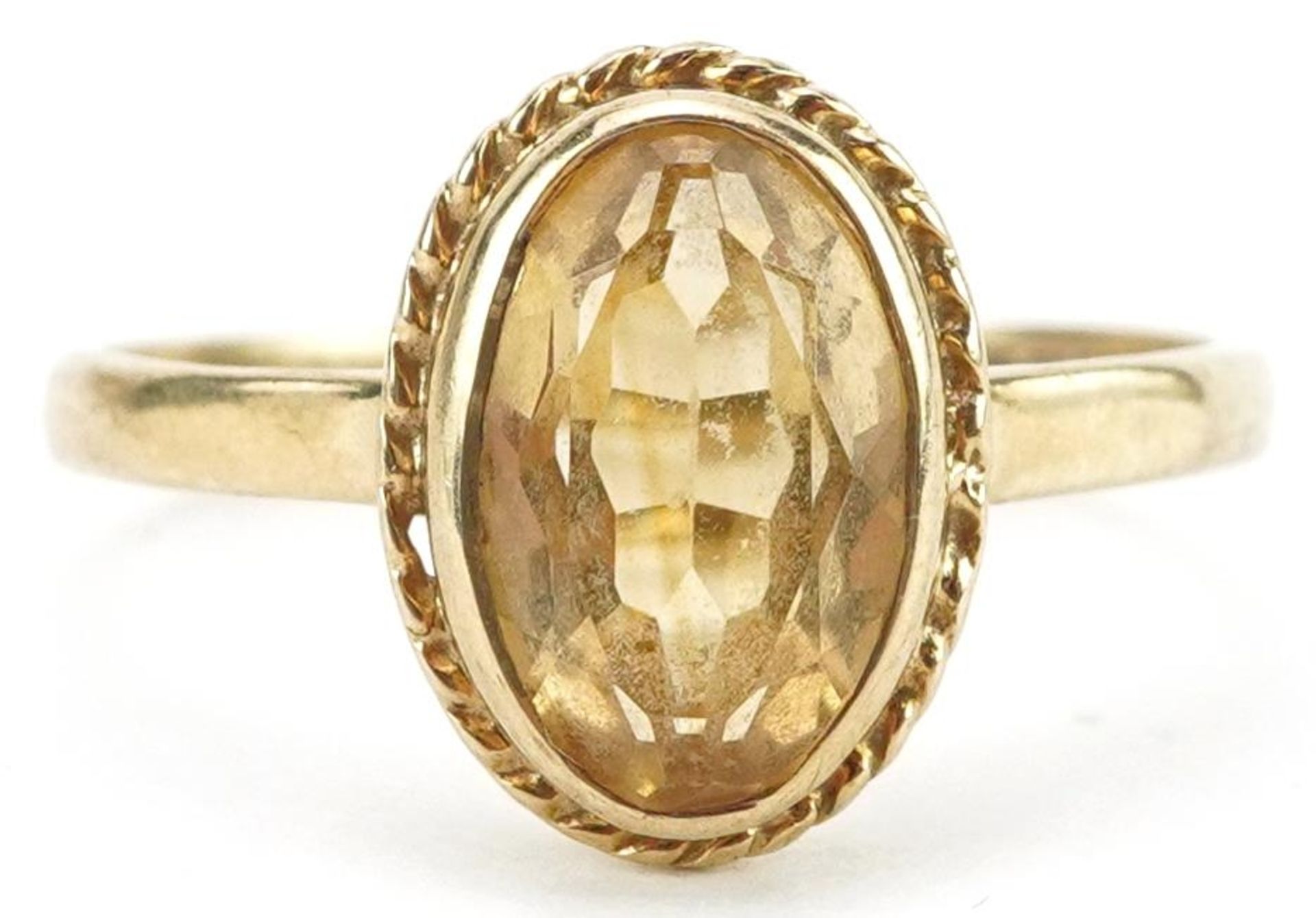 9ct gold citrine solitaire ring, size M, 2.2g