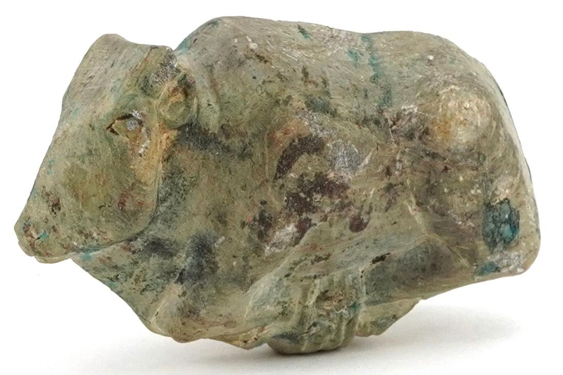 Egyptian blue faience glazed amulet in the form of a cow, 11cm in length