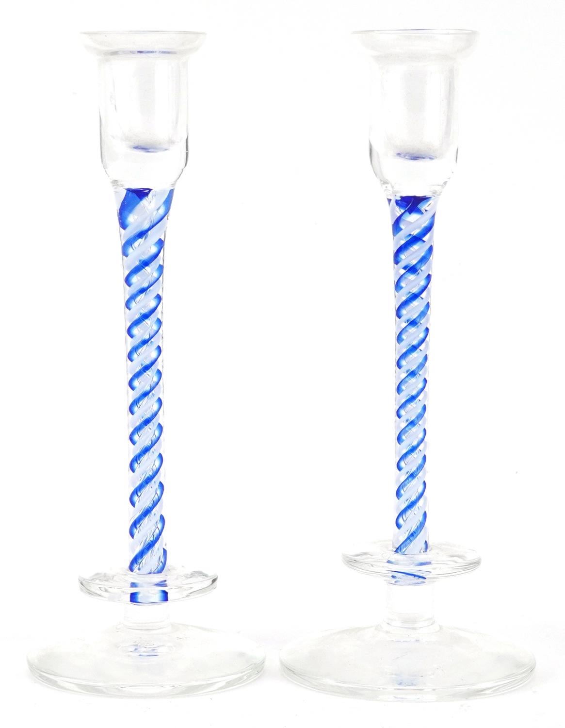 Pair of Langham glass candlesticks with opaque twist stems, each 20cm high - Image 2 of 4