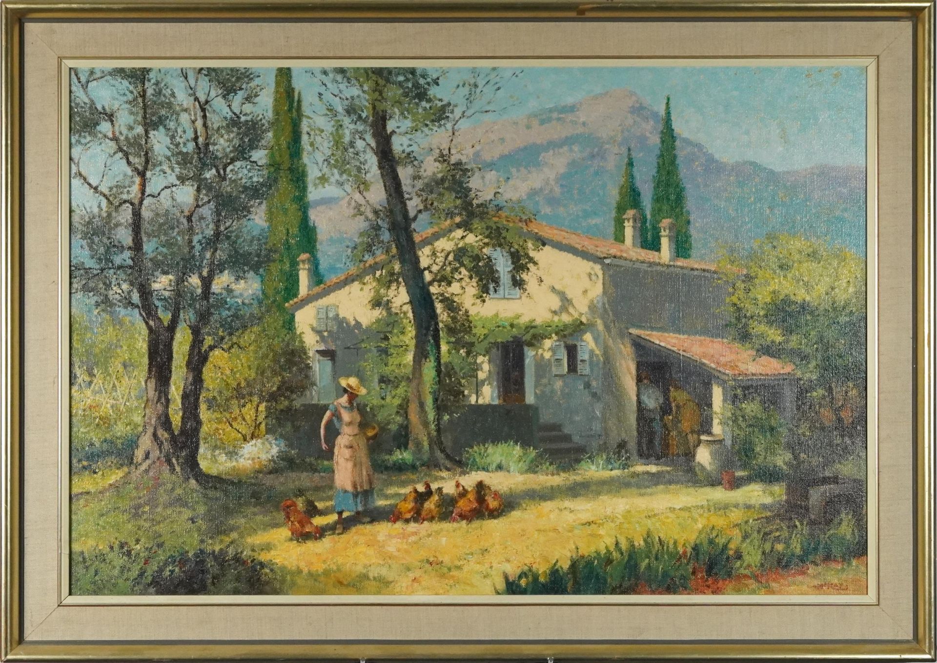 McKay - Continental villa with young female feeding chickens, Impressionist oil on canvas, mounted - Bild 2 aus 5