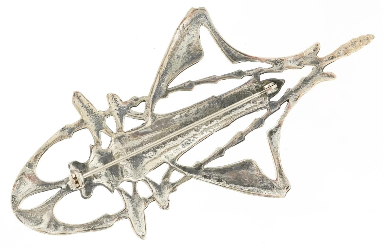 Egyptian Revival sterling silver brooch in the form of a locust, 9cm high, 17.5g - Bild 2 aus 3