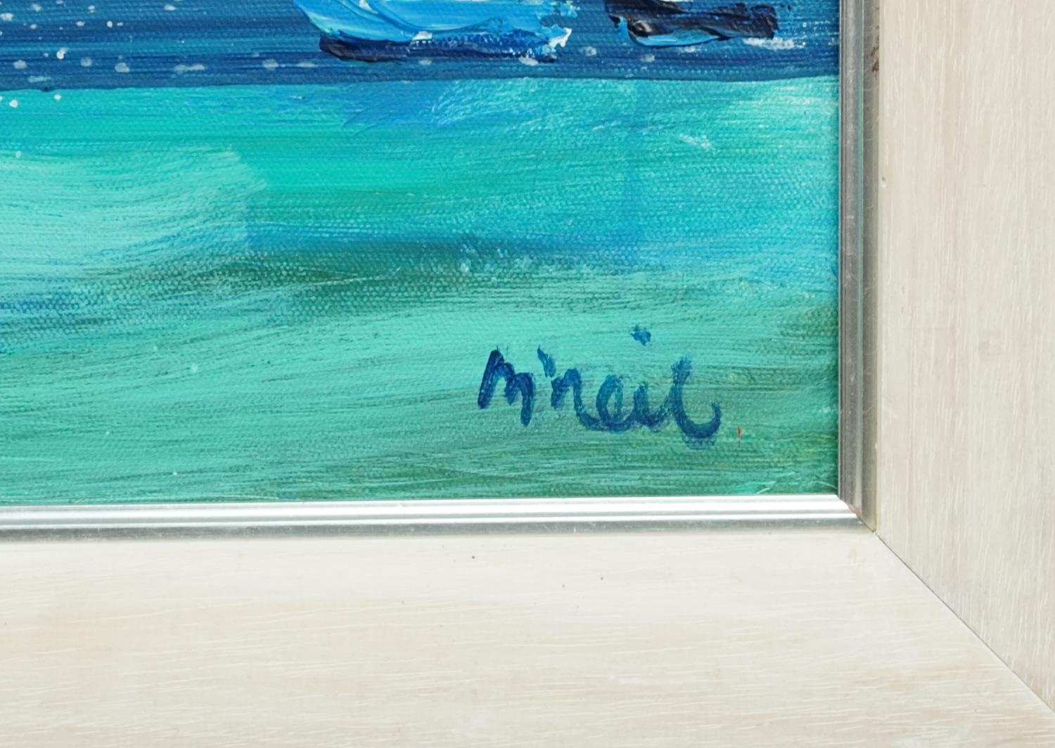 Don McNeil 2010 - Three yards moored of Gigha, contemporary Scottish school oil on canvas, inscribed - Image 3 of 6