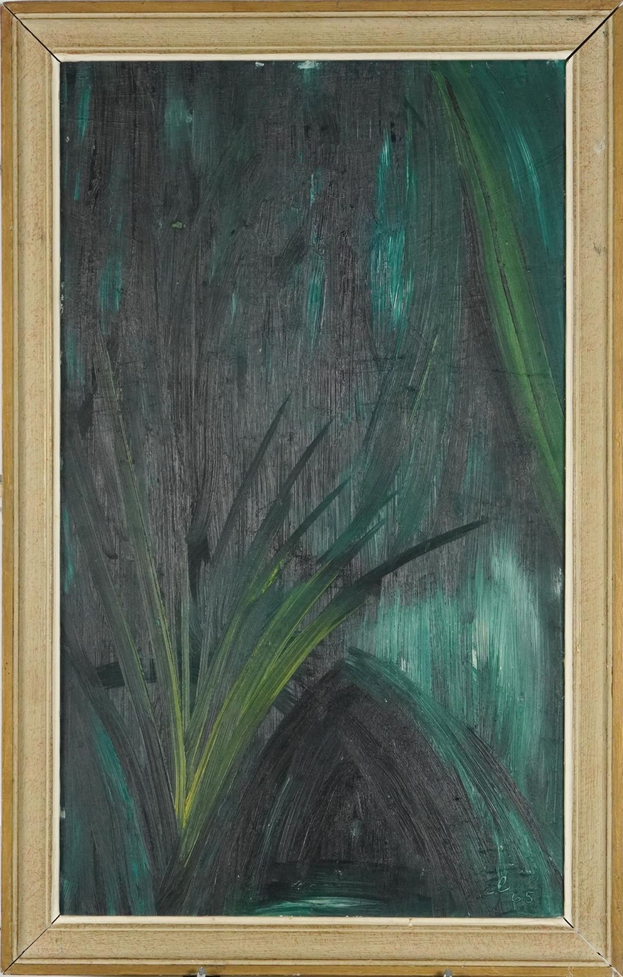 Green abstract, 1960s oil on board, framed, 55cm x 32.5cm excluding the frame - Bild 2 aus 5