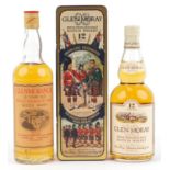 Two bottles of whisky comprising Glen Moray 12 Years Old commemorating The Queen's Own Cameroon