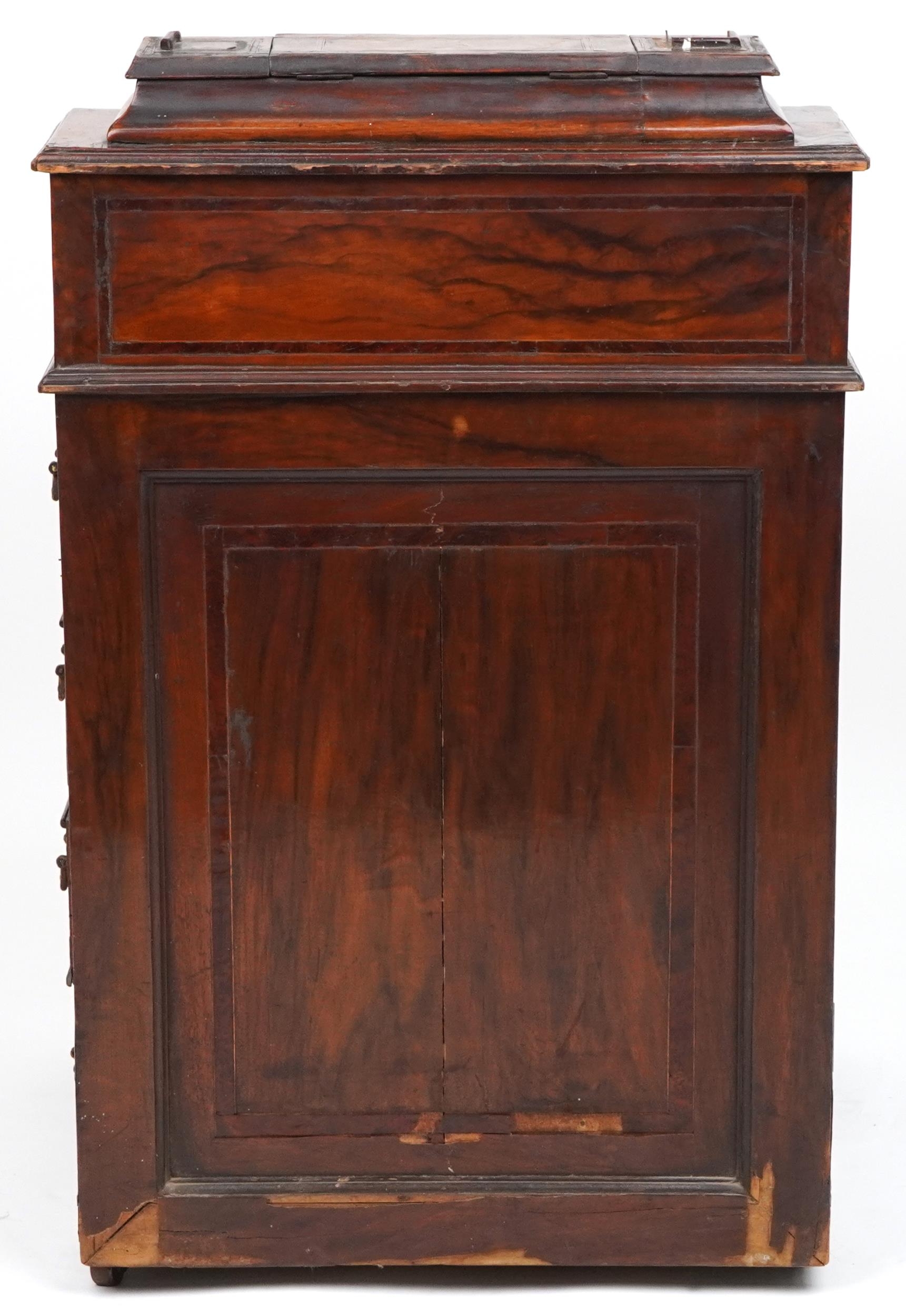 Victorian inlaid walnut and rosewood Davenport with lift up tops and side cupboard enclosing three - Image 5 of 5