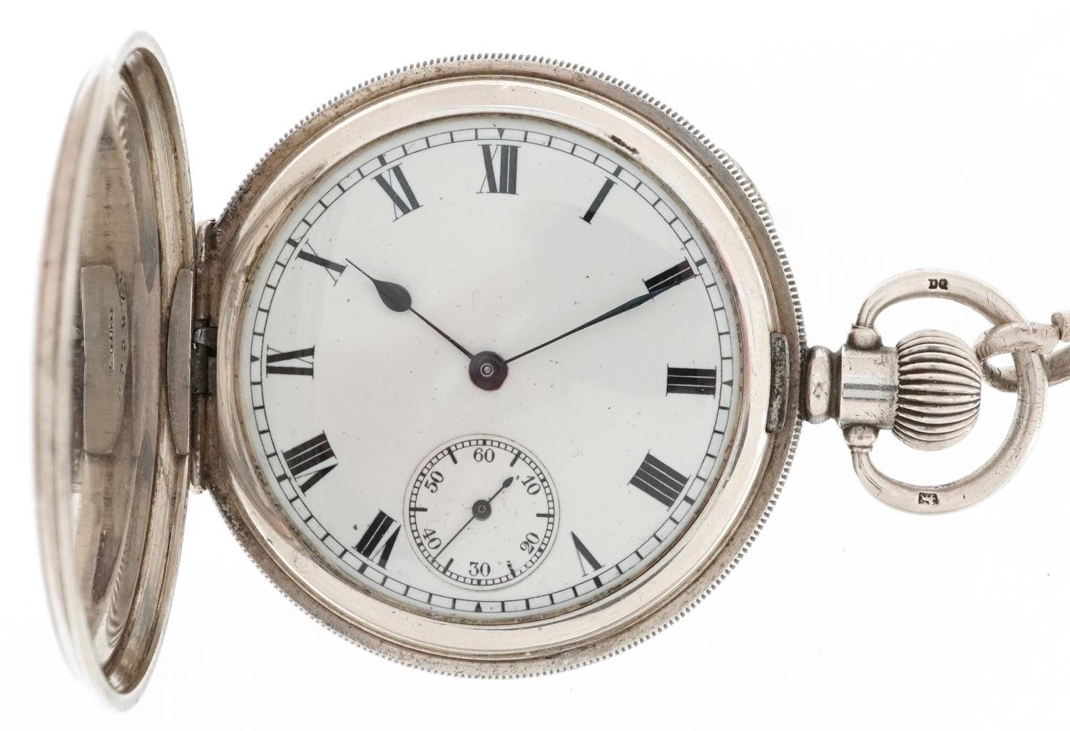 Equity Watch Co, George V gentlemen's silver keyless full hunter pocket watch having enamelled and - Image 2 of 7