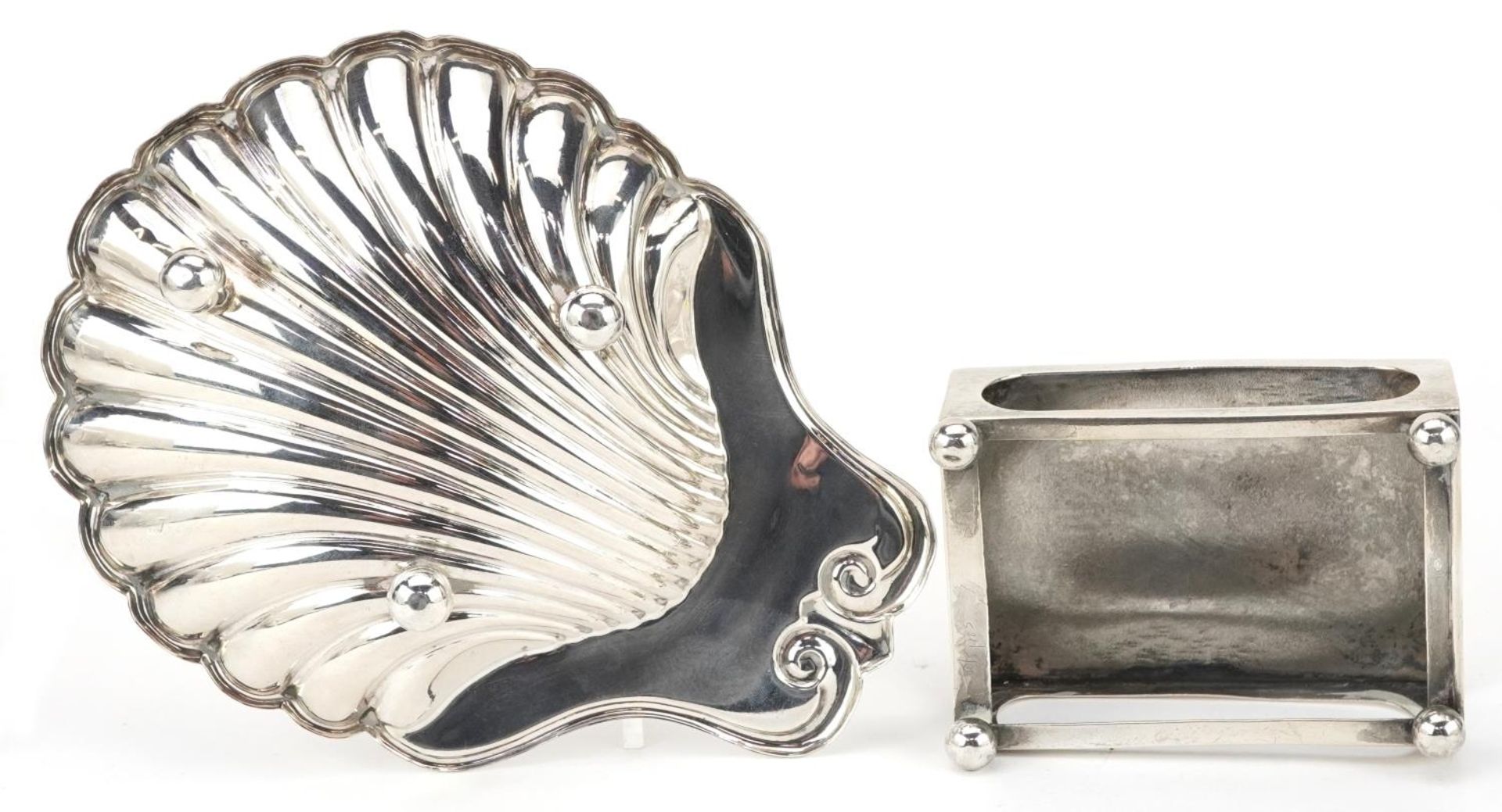 Edwardian and later silver items including a shell shaped dish, rectangular matchbox holder, - Image 8 of 8