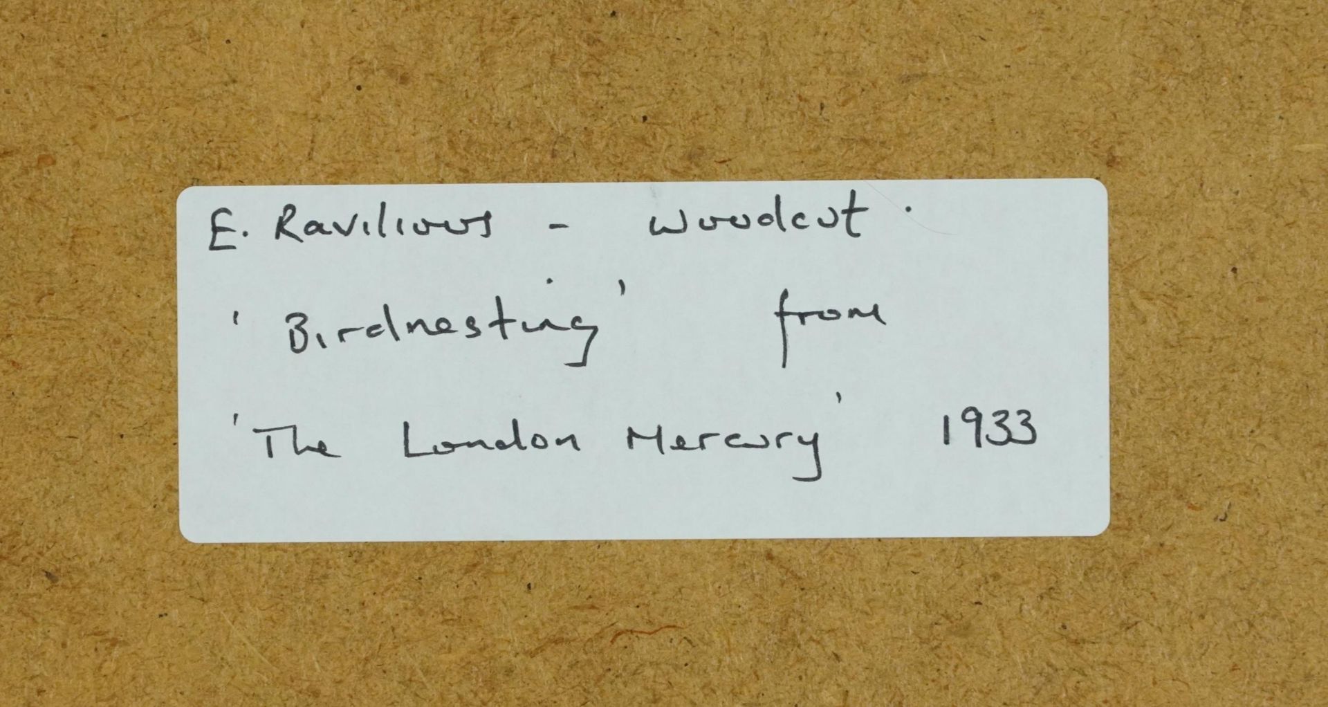 Eric Ravilious - Bird nesting, woodcut print inscribed The London Mercury 1933 verso, mounted, - Bild 4 aus 4