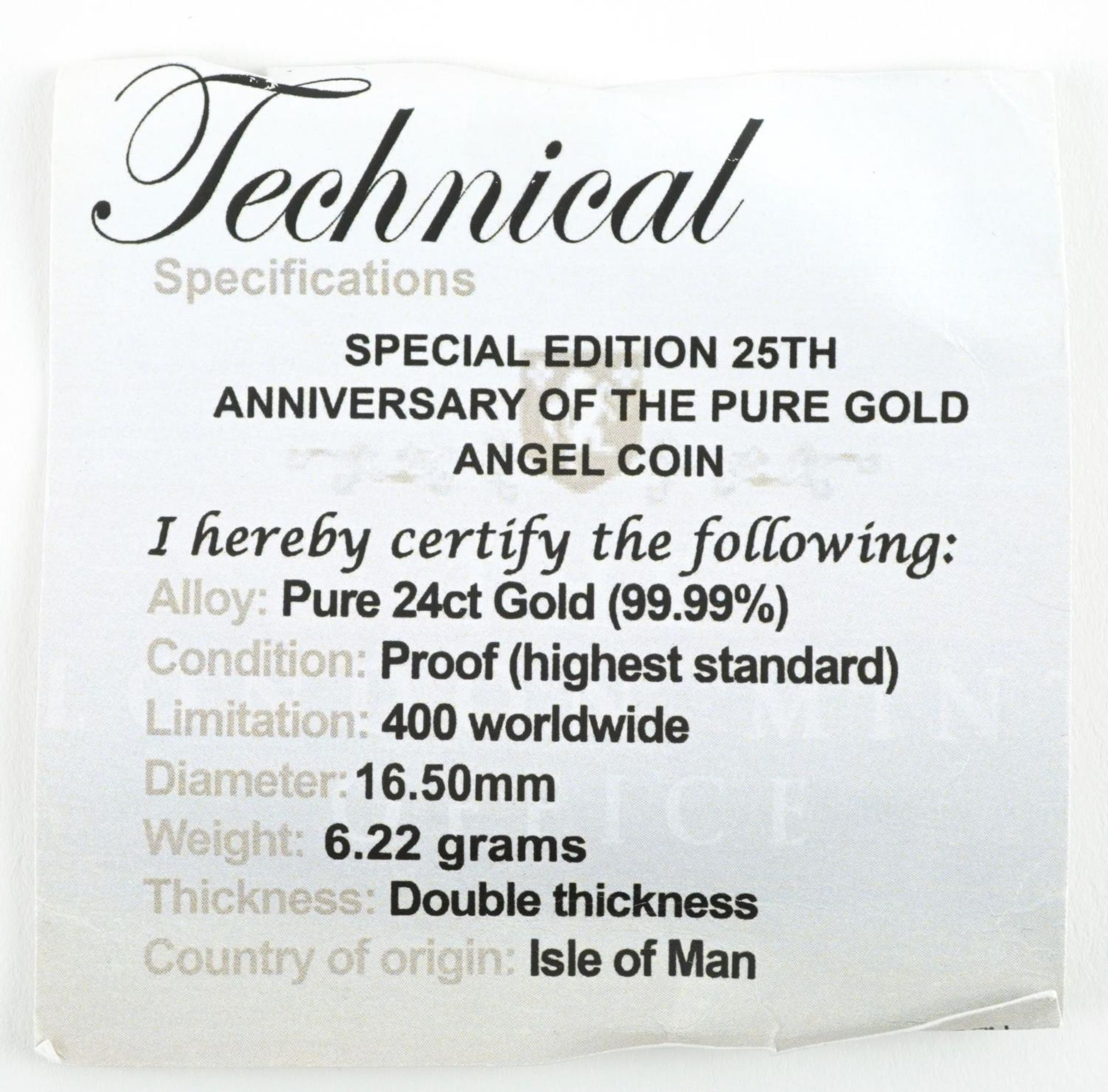 Elizabeth II Isle of Man 2008 proof pure gold Angel, Special Edition 25th anniversary housed in a - Bild 5 aus 5