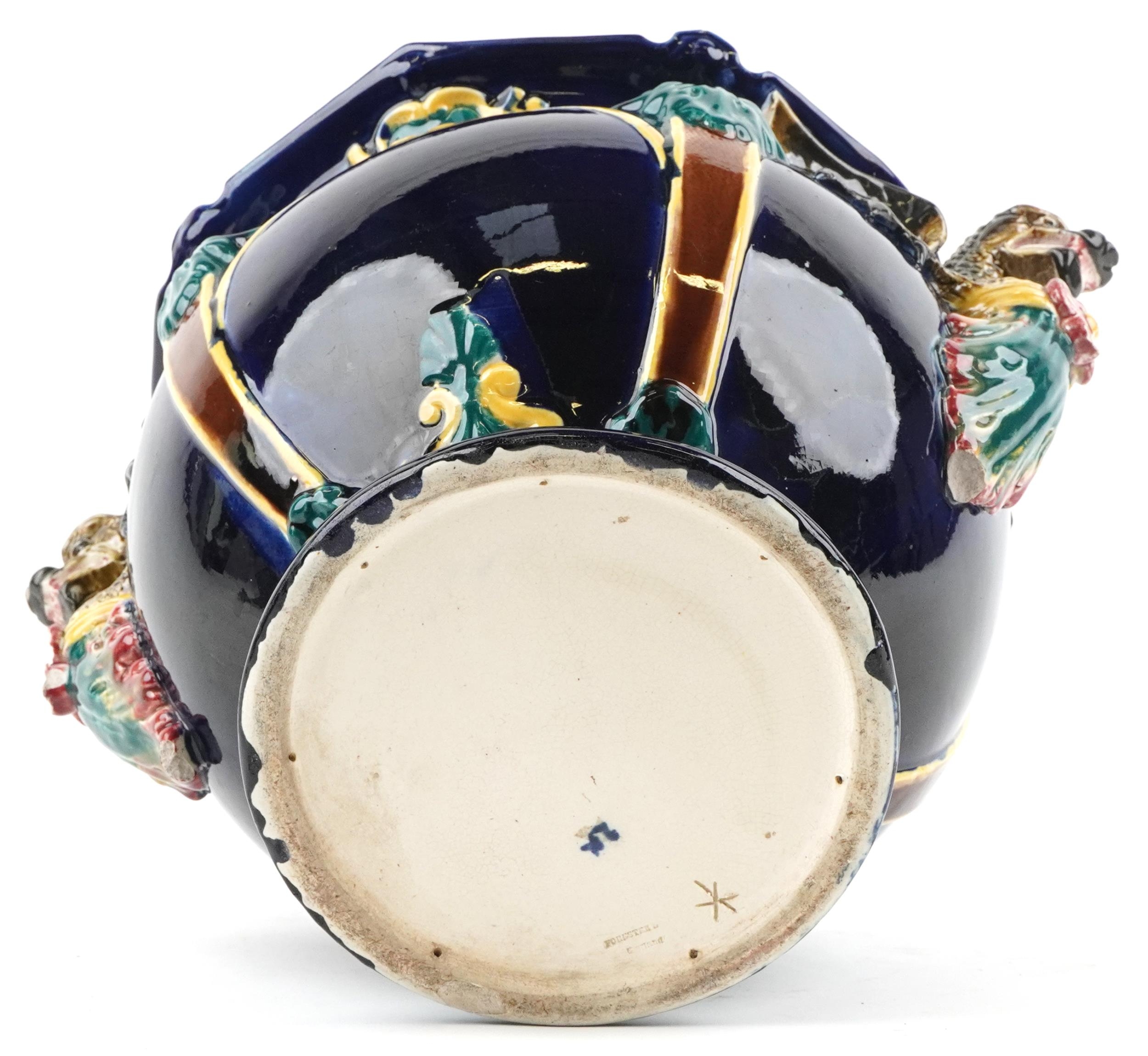 Thomas Forester & Sons, Victorian Majolica jardiniere with twin dragon handles, 35.5cm wide - Image 4 of 5