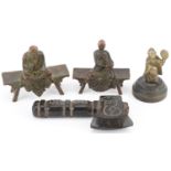 Chinese sundry items including an archaic style hardstone ax and two bronzes of monks, the largest