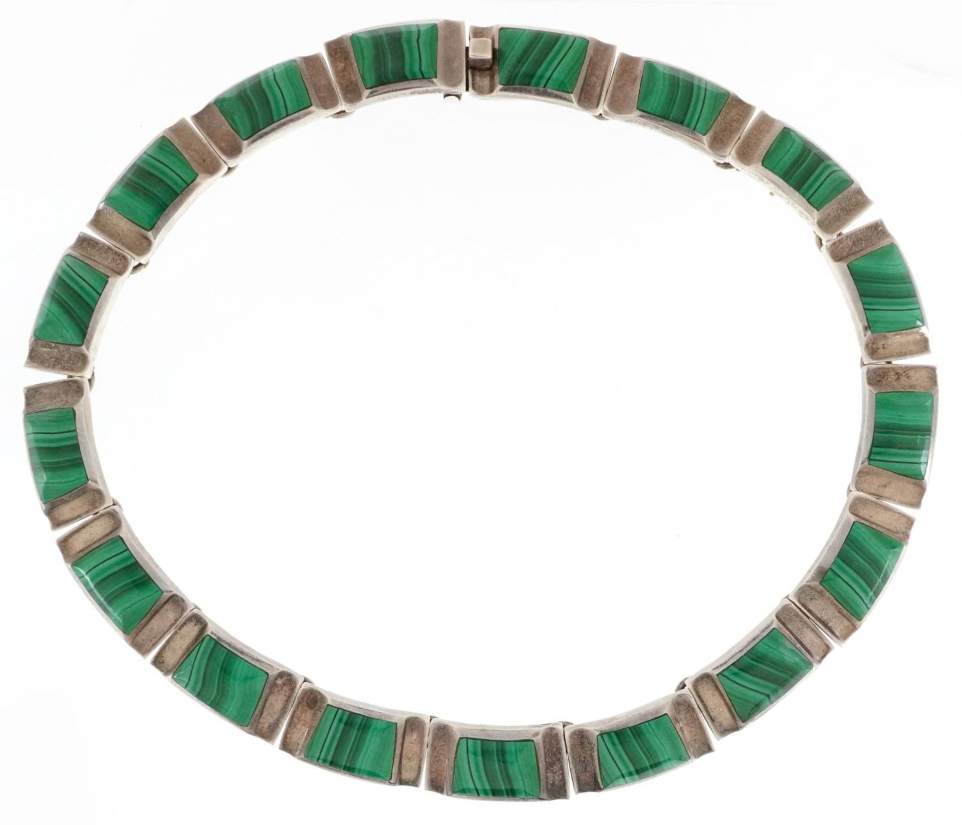 Mexican 950 silver malachite choker necklace, 14cm in diameter, 139.5g - Image 2 of 4