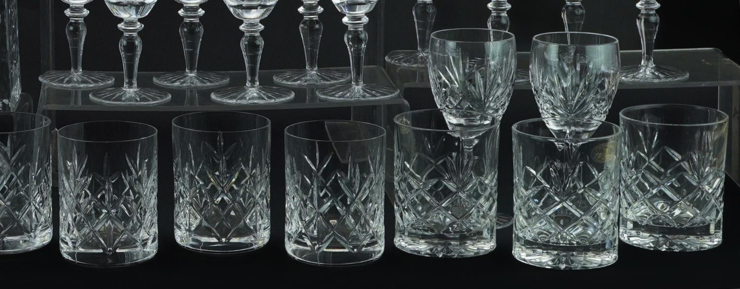 Glassware including Boyne Valley tumblers, three decanters and set of six Champagne flutes, the - Image 5 of 6