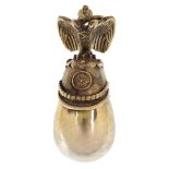 Silver gilt egg pendant in the form of a Russian helmet, impressed Russian marks to the suspension