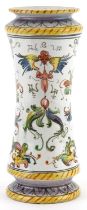 Antique Italian Maiolica vase with waisted body hand painted with angel heads and stylised