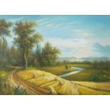 Rural landscape, contemporary oil on canvas, mounted and framed, 90cm x 60cm excluding the mount and