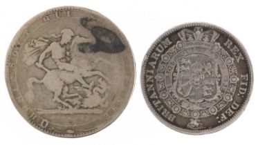 George III 1817 silver half crown and a George III silver crown, 41g