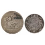 George III 1817 silver half crown and a George III silver crown, 41g