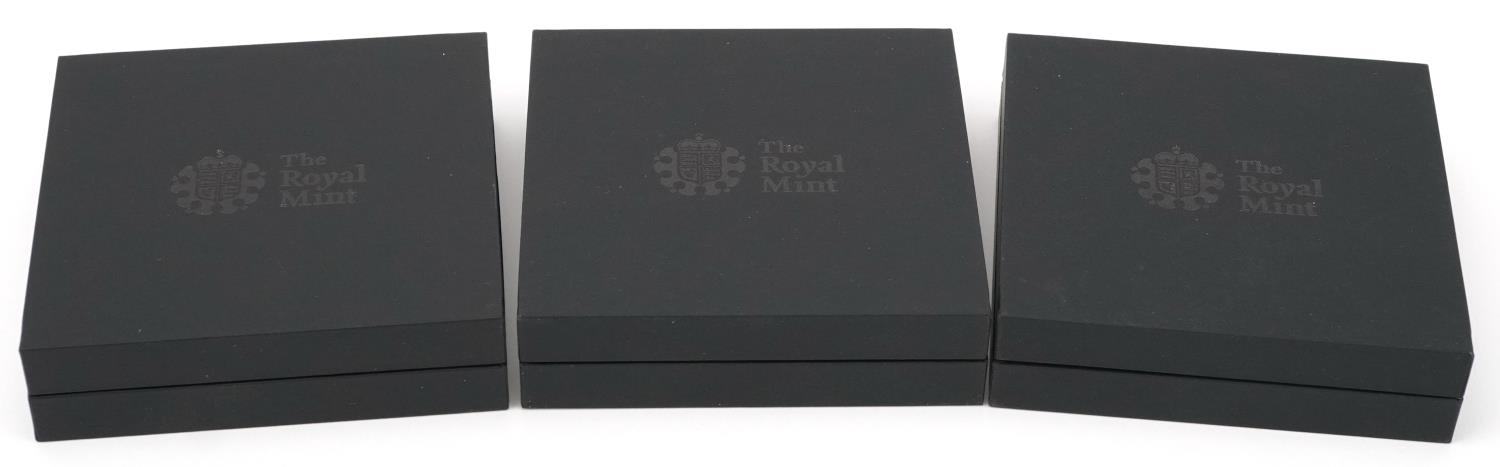 Three Royal Mint silver proof fifty pence pieces by The Royal Mint with fitted cases and boxes - Image 3 of 3