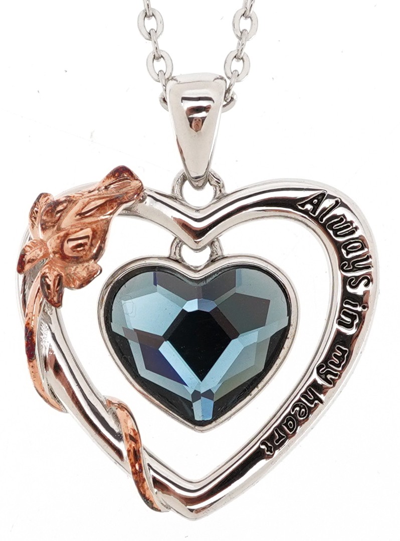 Silver and gold crystal love heart pendant engraved Always in My Heart, on a silver necklace, 2.