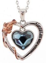 Silver and gold crystal love heart pendant engraved Always in My Heart, on a silver necklace, 2.