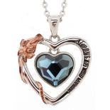 Silver and gold crystal love heart pendant engraved Always in My Heart, on a silver necklace, 2.