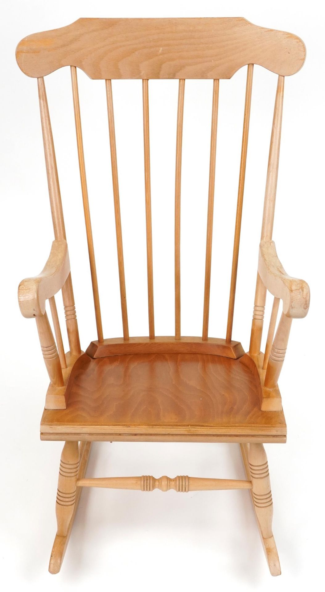 Lightwood rocking chair with check upholstered cushions, 102cm high - Image 4 of 5