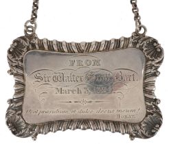 Sir Walter Scott interest George IV Scottish silver decanter label with presentation inscription