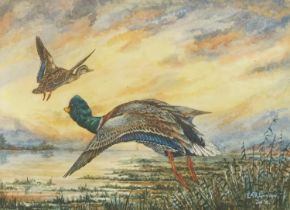 Eric Arnold Roberts Ennion 1918 - Mallards over water, early 20th century wildlife interest