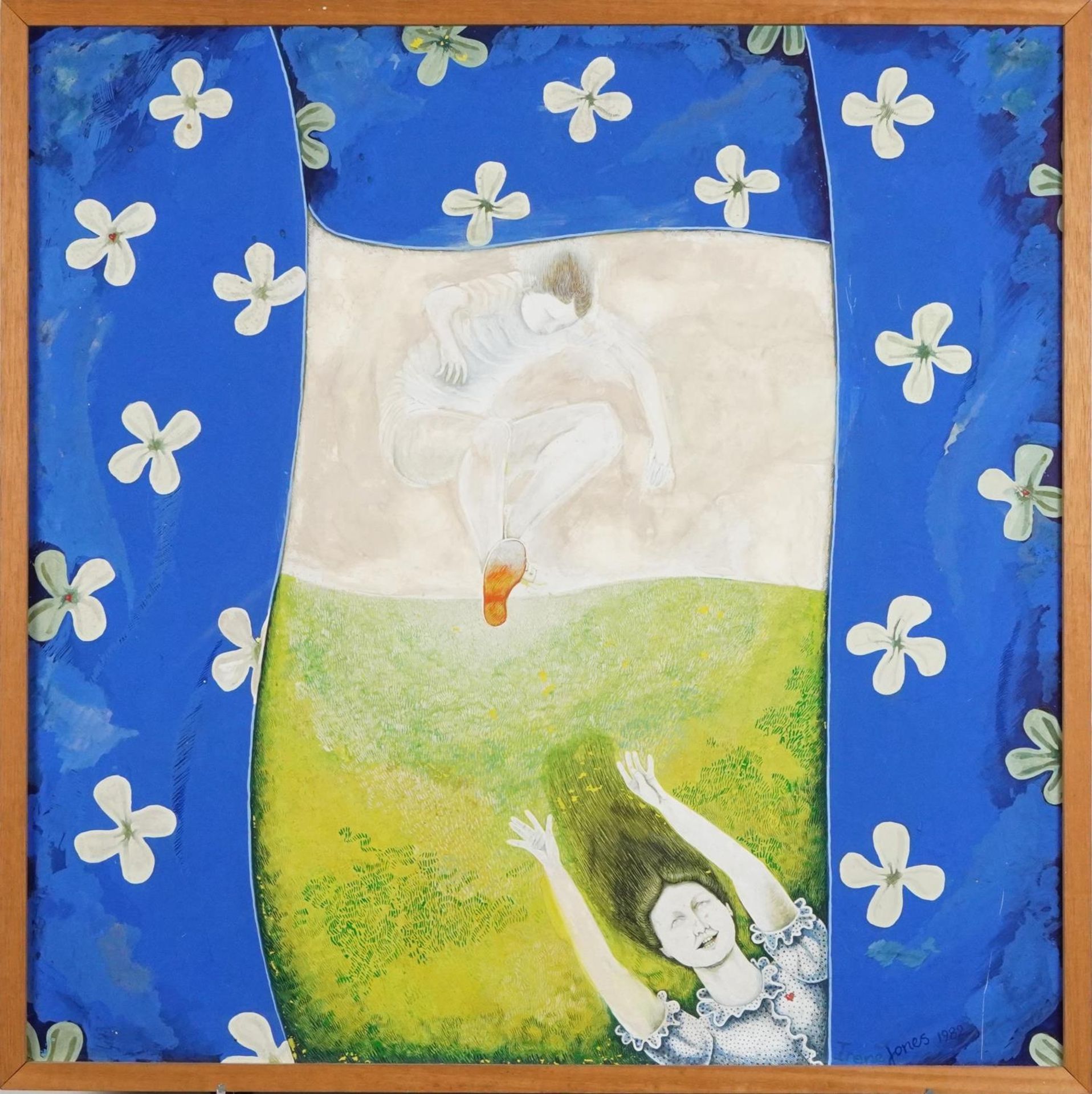 Irene Jones 1982 - Leaping and blue curtains, Cornish school mixed media on board, framed, 60cm x - Bild 2 aus 4