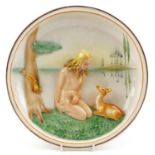 Lenci, Italian Art Deco wall plaque decorated in relief with nude female and foal, paper label and