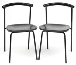 Manner of Calligaris, pair of contemporary metal framed hardwood bistro chairs, each 75cm high