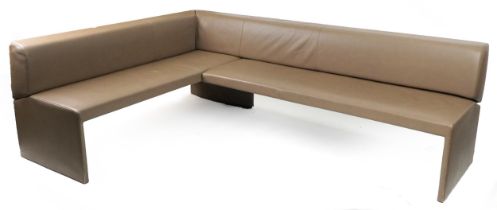 Contemporary Walter Knoll 290 corner seat bench settee with caffe latte leather upholstery, 77cm H x