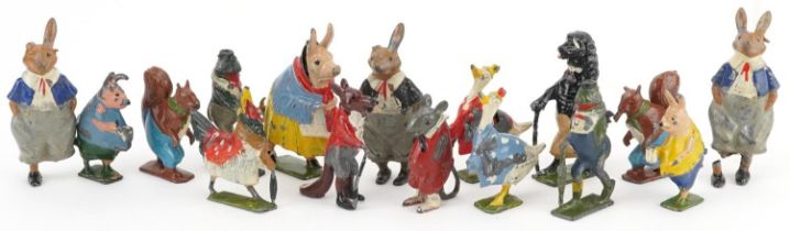 Sixteen Britains Cococubs hand painted lead animals including Squirrel Nutkin and Piggling Bland,