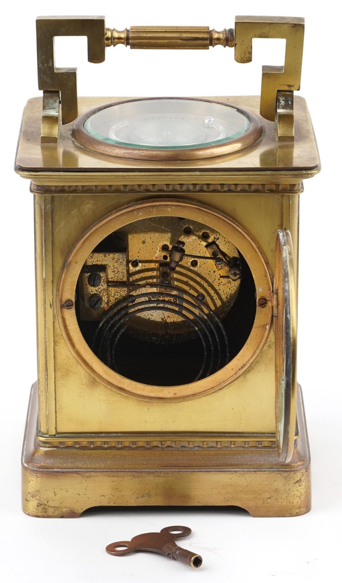 19th century French Weather Compendium mantle clock striking on a gong with thermometer and compass, - Image 5 of 6