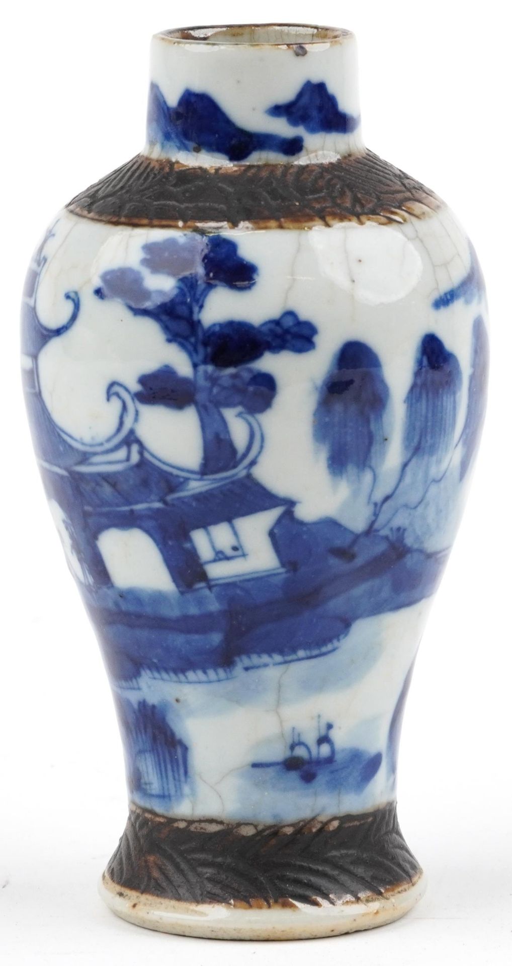 Chinese blue and white crackle glazed porcelain baluster vase hand painted with figures beside - Image 2 of 7