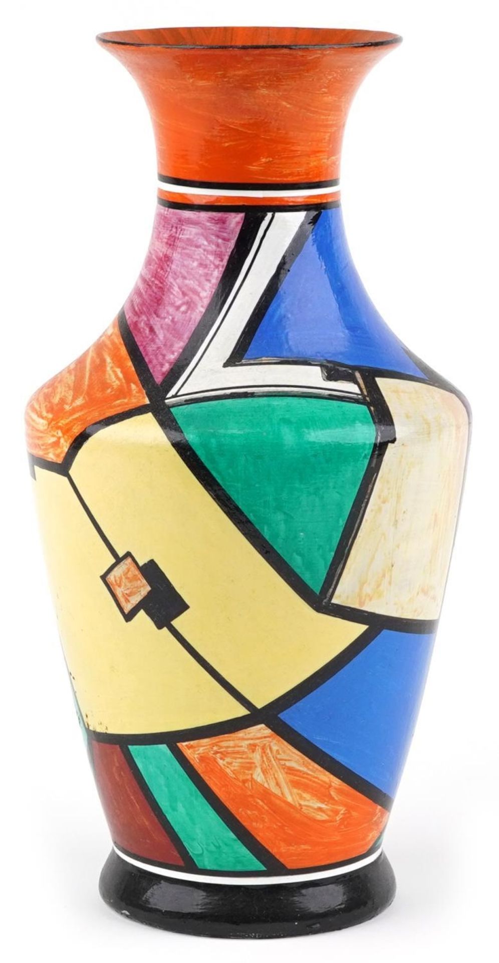Art Deco style porcelain vase hand painted with geometric motifs in the manner of Clarice Cliff, - Bild 2 aus 3