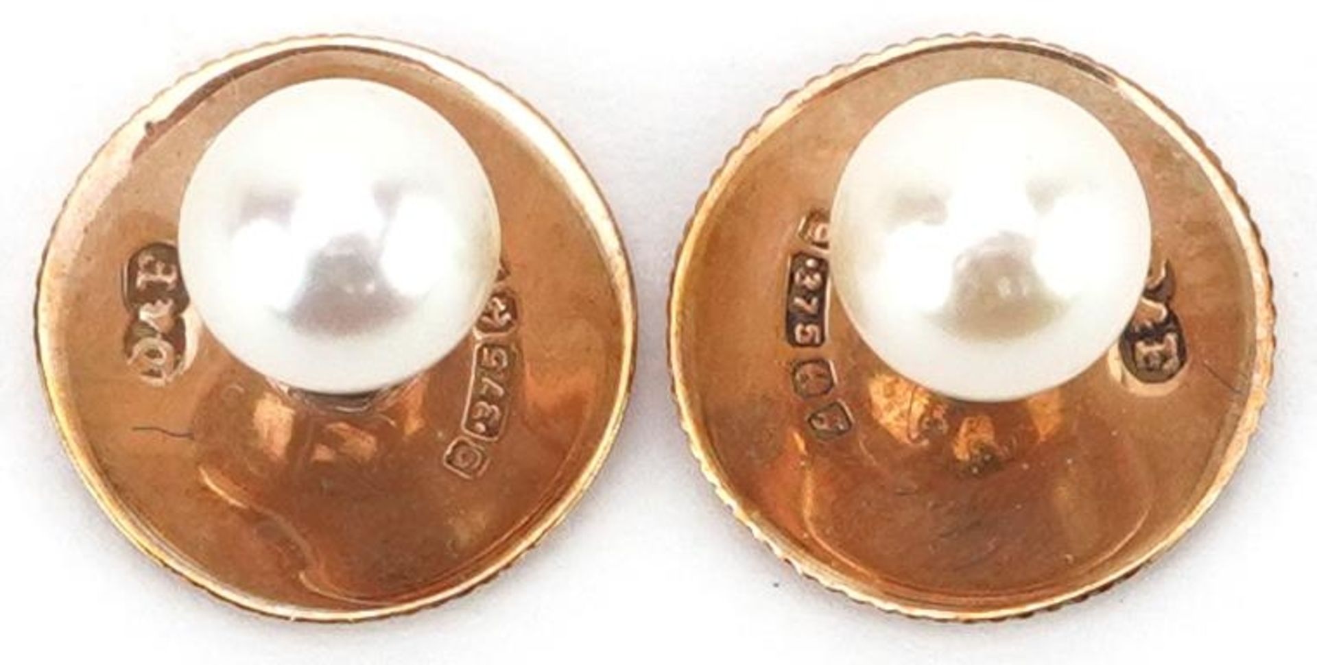 Pair of 9ct gold cultured pearl gentlemen's dress studs housed in a Norman Carter Maidstone - Image 2 of 5