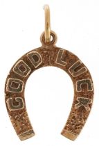 9ct gold Good Luck pendant in the form of a horseshoe, 1.3cm high, 2.4g