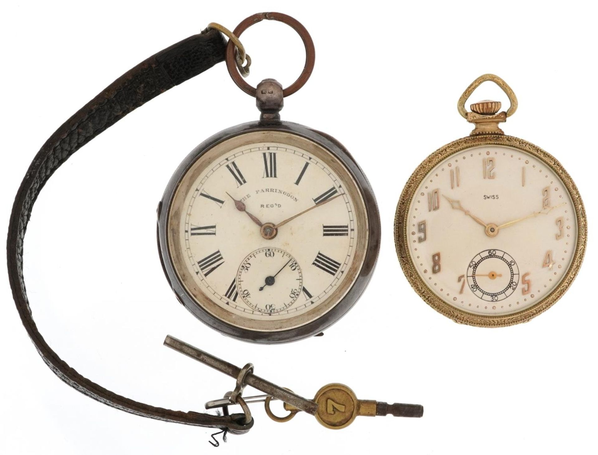 The Farringdon, Victorian gentlemen's silver open face pocket watch and an Art Deco gold plated open