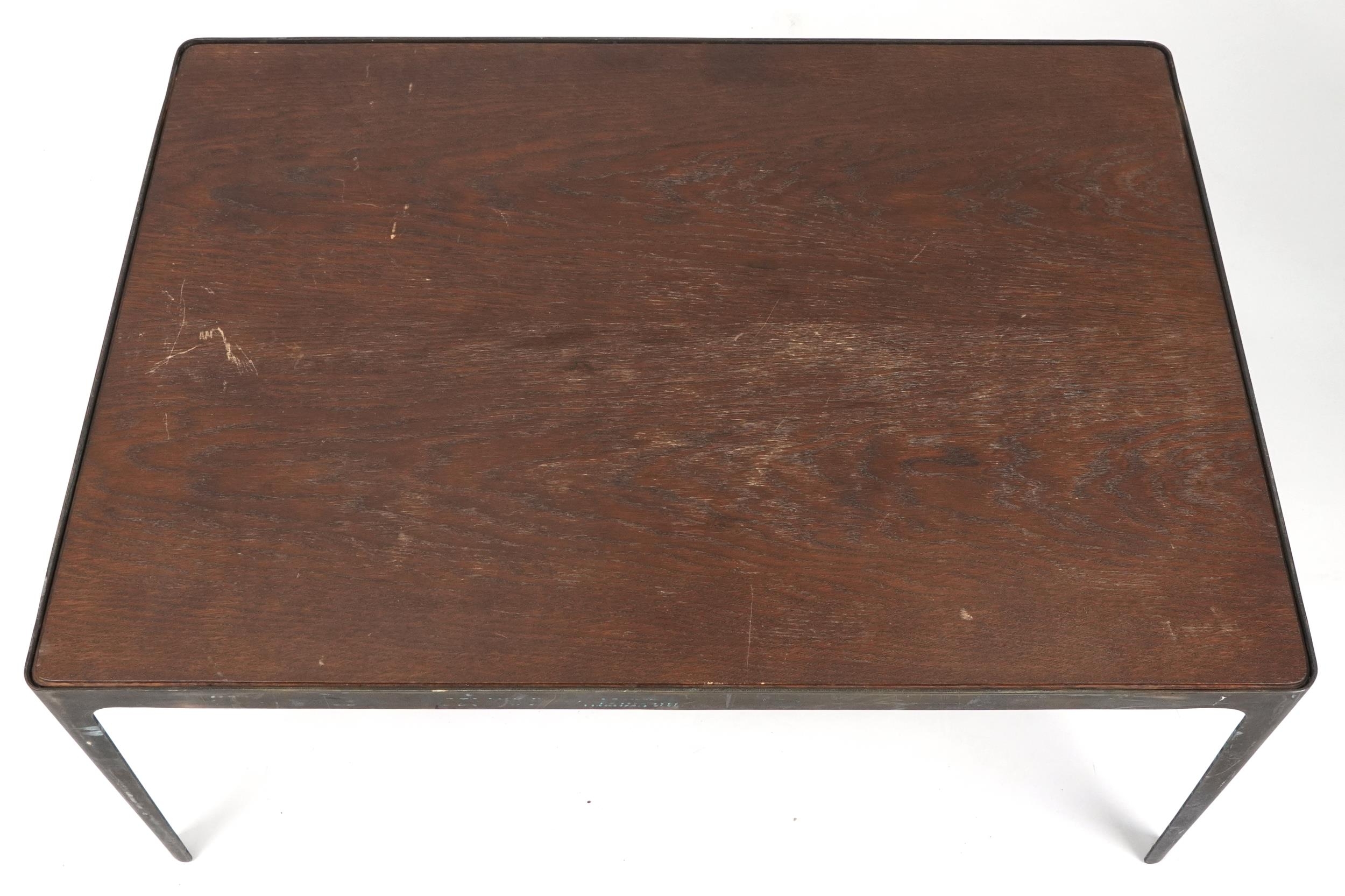 Industrial painted metal and hardwood rectangular coffee table, 45cm H x 100cm W x 70cm D - Image 3 of 4