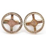 Pair of 9ct gold half sovereign cufflink mounts, each 2.1cm in diameter, total 9.2g