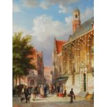B Verhouten - Continental street scene, 19th century style oil on panel, mounted and framed, 37cm