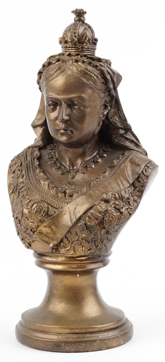 19th century style classical bronzed bust of Queen Victoria, 38.5cm high