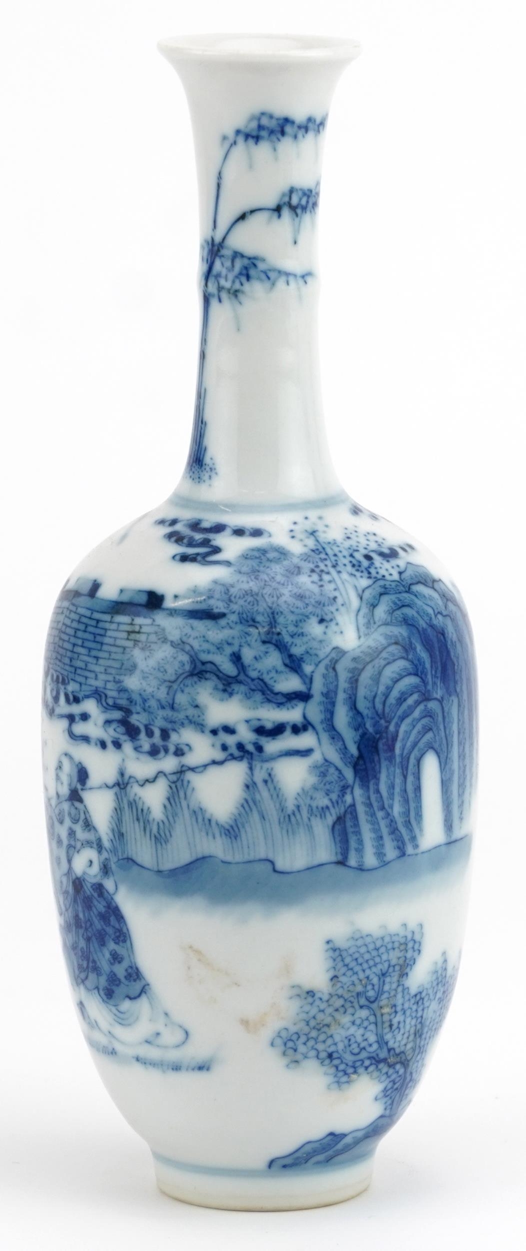 Chinese blue and white porcelain vase hand painted with an emperor and attendant in a landscape, six - Image 2 of 6