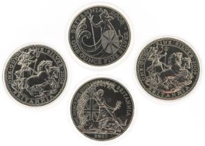 Four Elizabeth II Britannia one ounce fine silver two pounds comprising dates 2007, 2008 and two