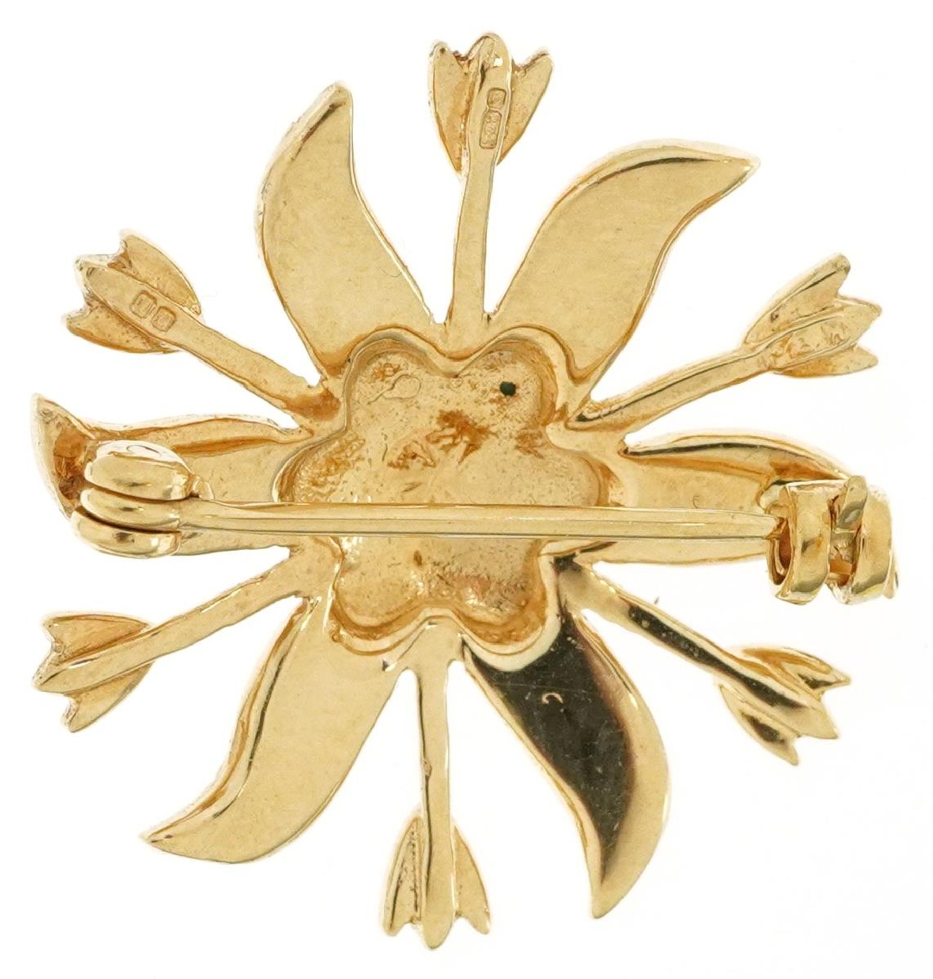 Edwardian style 9ct gold seed pearl and turquoise style starburst brooch, 2.8cm in diameter, 4.4g - Image 2 of 4