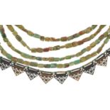 Egyptian Revival silver and faience turquoise five row necklace, 40cm in length, 56.2g