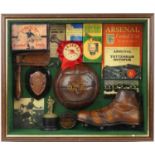 Sporting interest glazed mahogany wall hanging football diorama, overall 60.5cm x 50cm