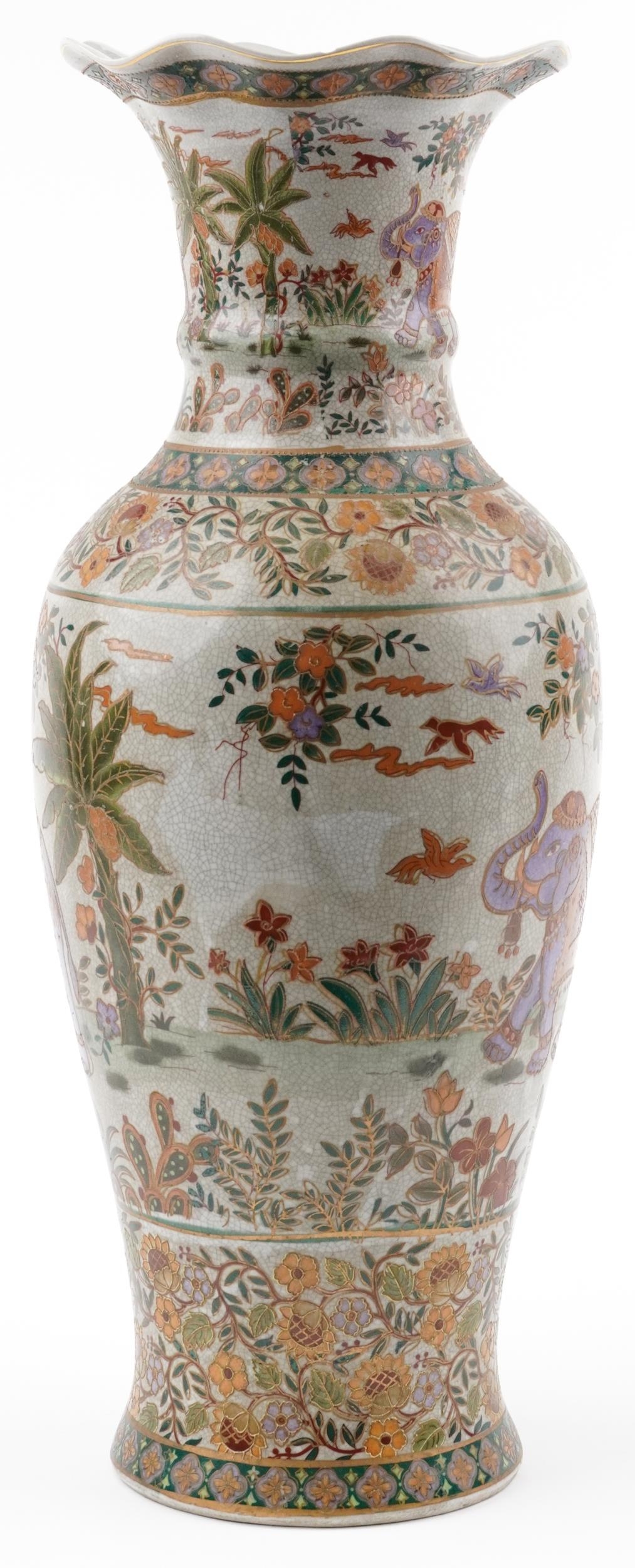Large Chinese porcelain vase decorated with elephants and flowers, 59.5cm high - Image 4 of 7